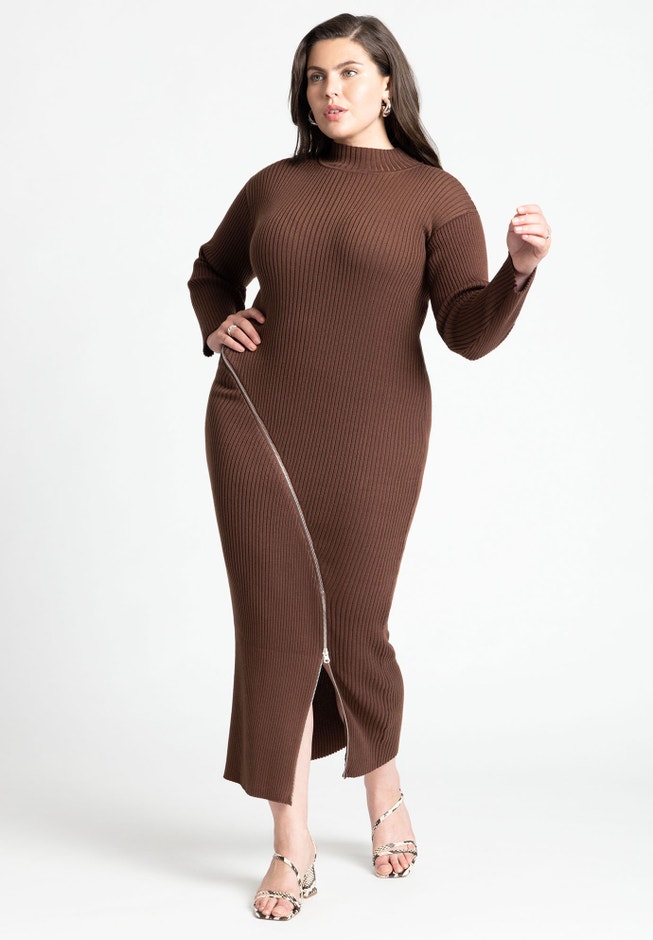 Turtle Neck Sweater Dress W Zipper Slit image number 4