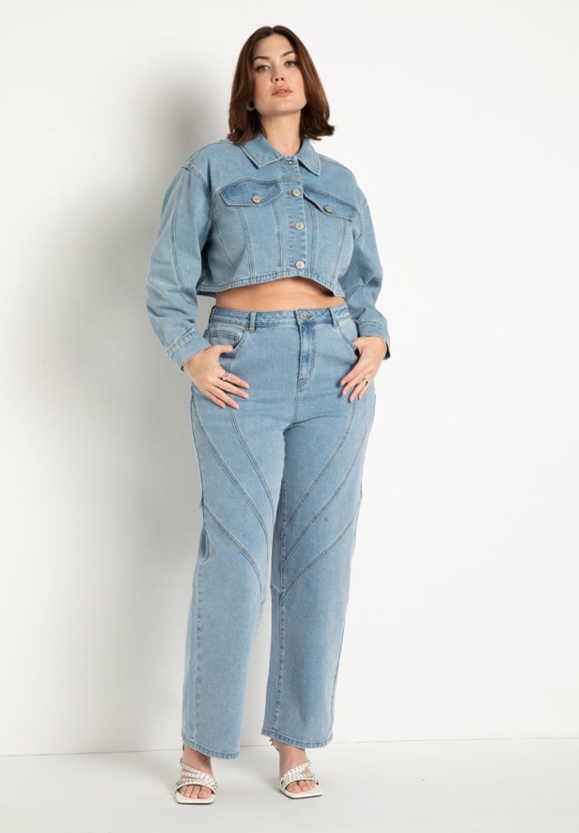 Seam Detail Crop Denim Jacket image number 2