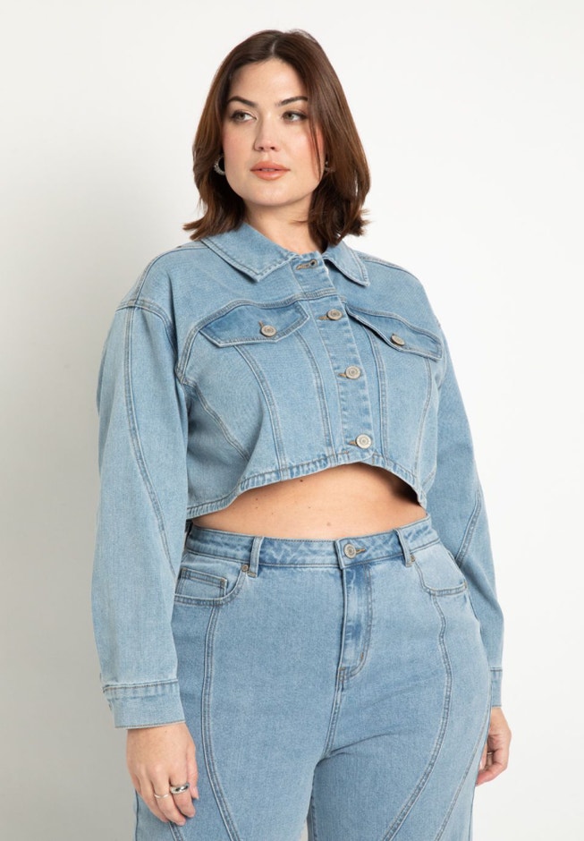 Seam Detail Crop Denim Jacket image number 0