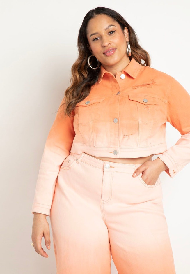 Ombre Cropped Denim Jacket image number null