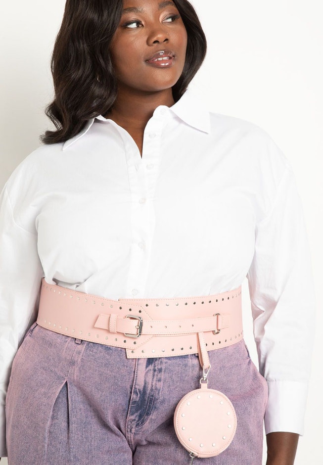Wide Waist Studded Detail Belt with Pouch image number null