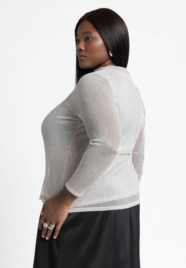 Shine Textured Turtleneck Top image number null