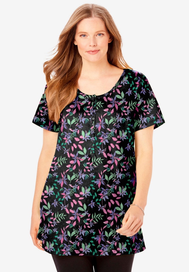 Perfect Short-Sleeve Scoop-Neck Henley Tunic image number 3