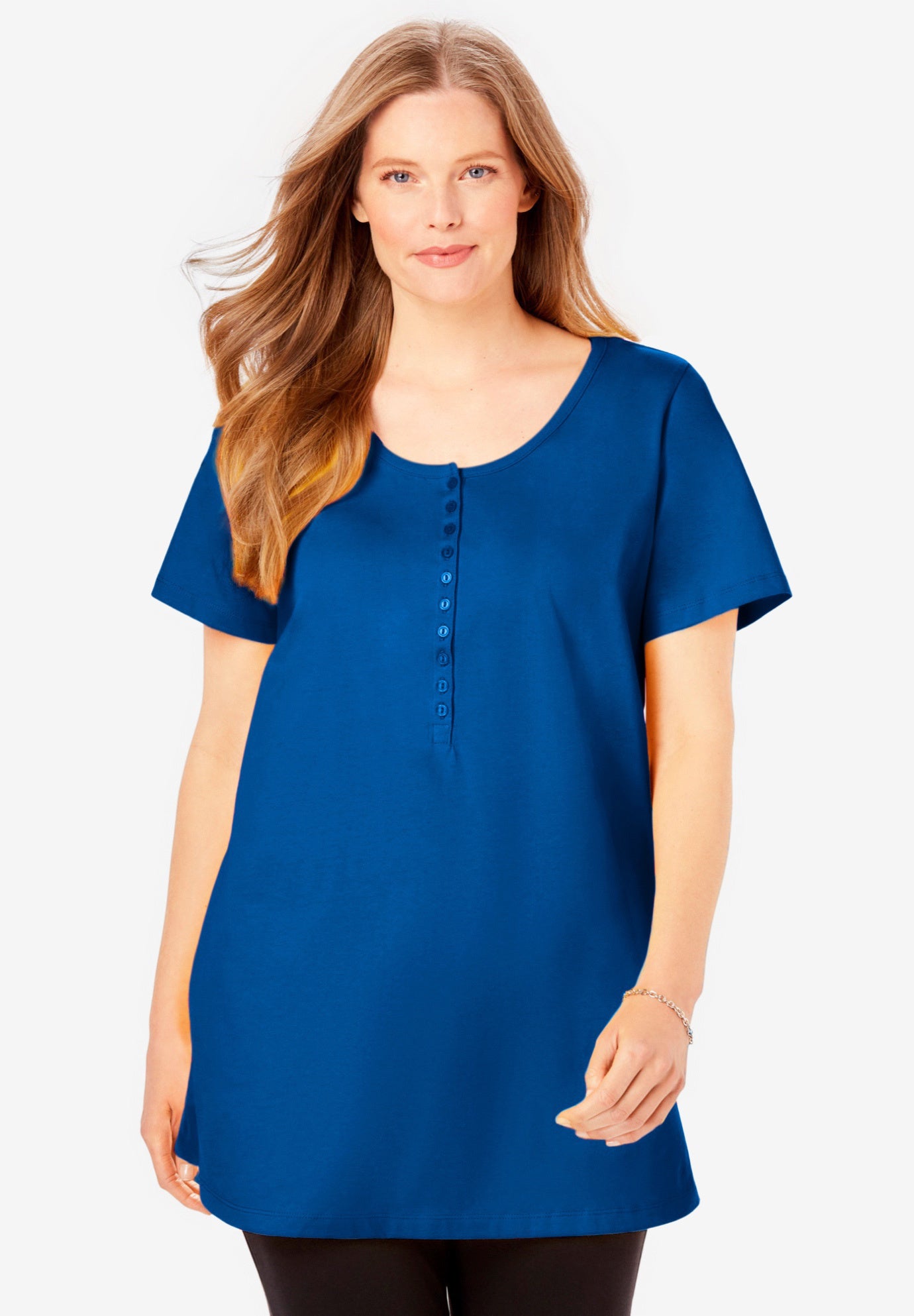 Perfect Short-Sleeve Scoop-Neck Henley Tunic image number 5