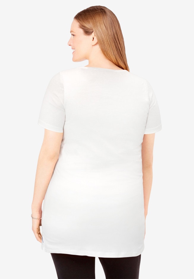 Perfect Short-Sleeve Scoop-Neck Henley Tunic image number 1