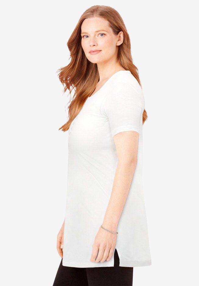 Perfect Short-Sleeve Scoop-Neck Henley Tunic image number 2