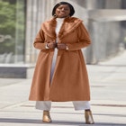 Long Wool-Blend Coat with Faux Fur Collar image number null