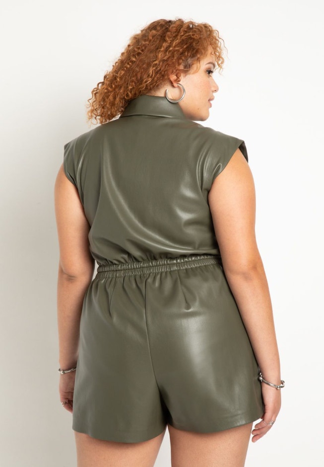 Faux Leather Romper With Moto Details image number null