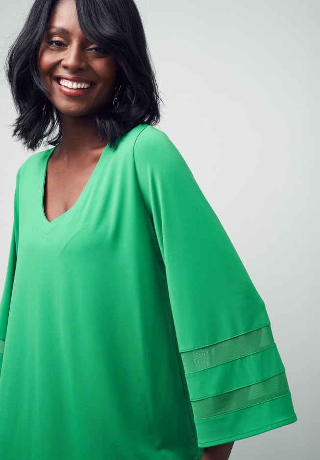 Stretch Knit Mesh Inset Sleeve Tunic image number 3