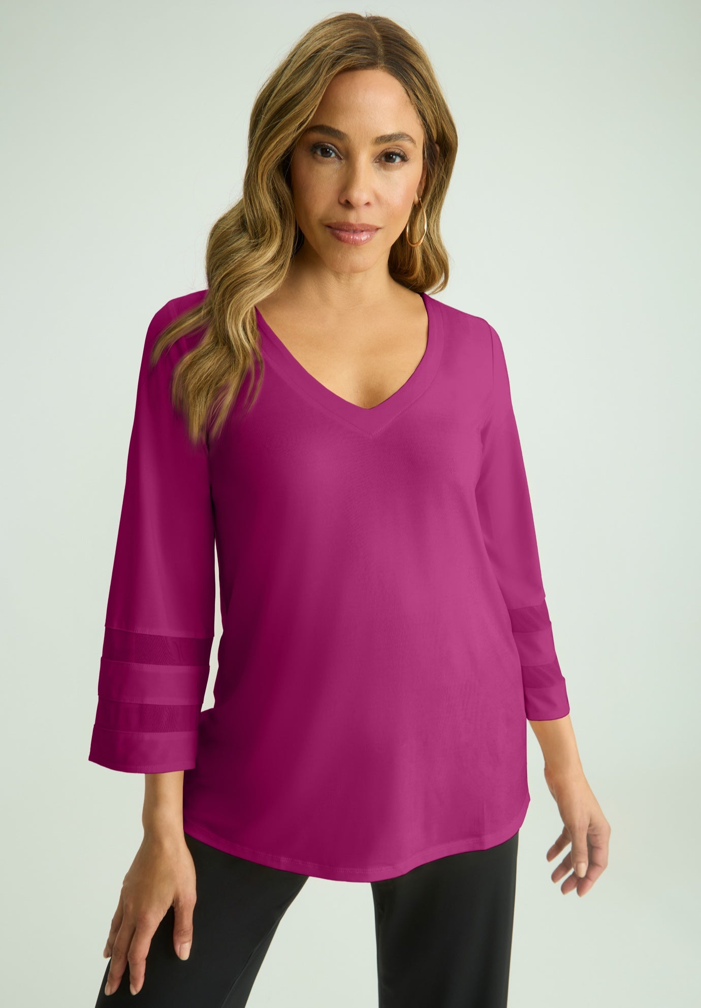 Stretch Knit Mesh Inset Sleeve Tunic image number 0