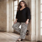 Stretch Knit Mesh Inset Sleeve Tunic image number null
