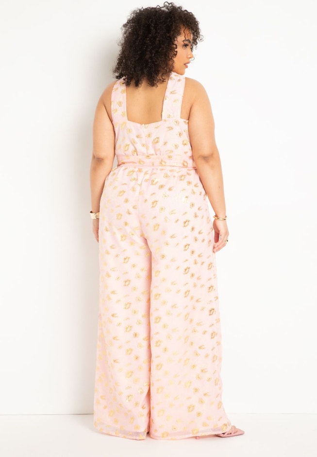 Halter Clipped Jacquard Jumpsuit image number null