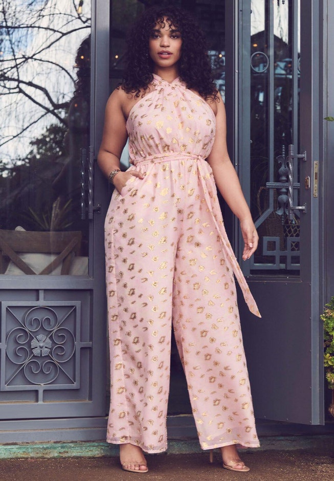 Halter Clipped Jacquard Jumpsuit image number null