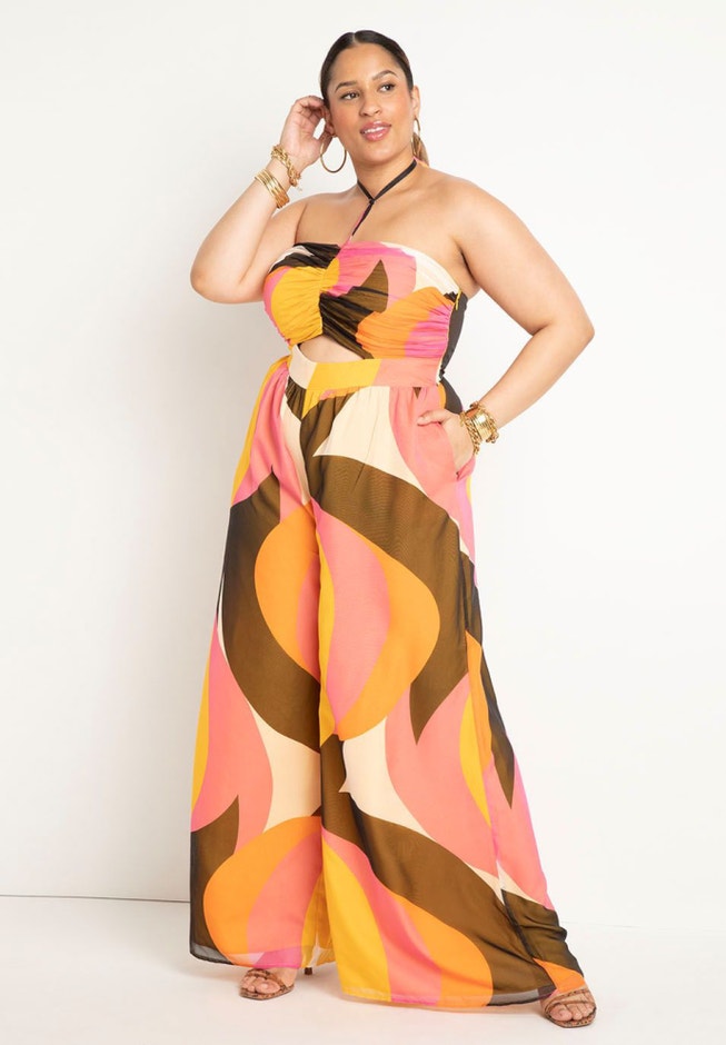 Halter Neckline Wide Leg Jumpsuit image number null