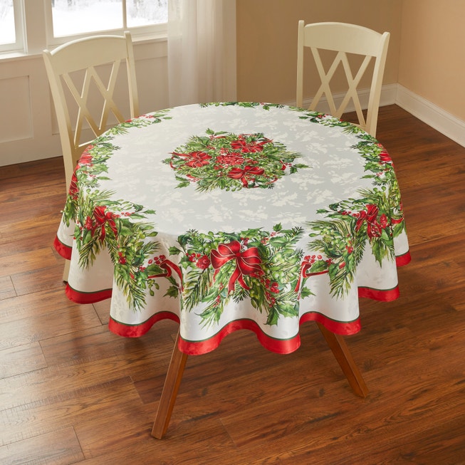 Holly Ribbon Tablecloth 70"Round image number null