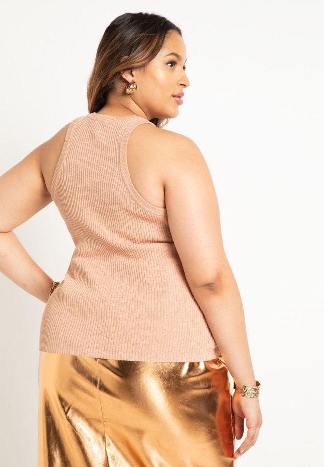 Metallic Knitted Racer Tank image number null