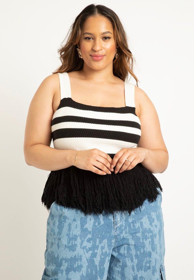 Striped Knitted Fringe Hem Tank image number 1