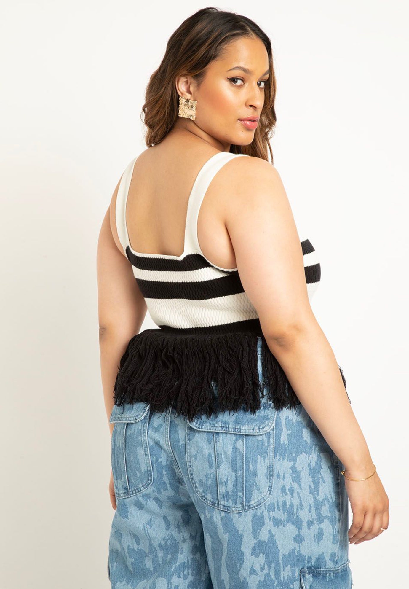 Striped Knitted Fringe Hem Tank image number 2