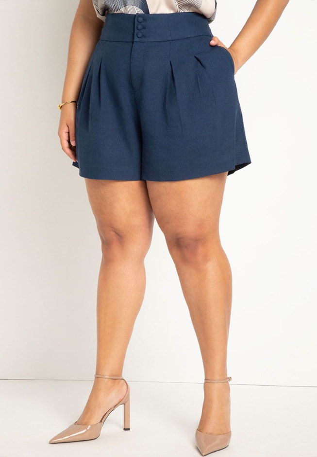 High Waisted Linen Blend Short image number 2