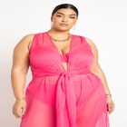 Gabi Fresh Swim x ELOQUII Plunge Neck Tie Front Coverup Jumpsuit image number null