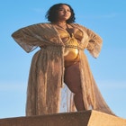 Gabi Fresh Swim x ELOQUII Dramatic Pleated Coverup Maxi Dress image number null