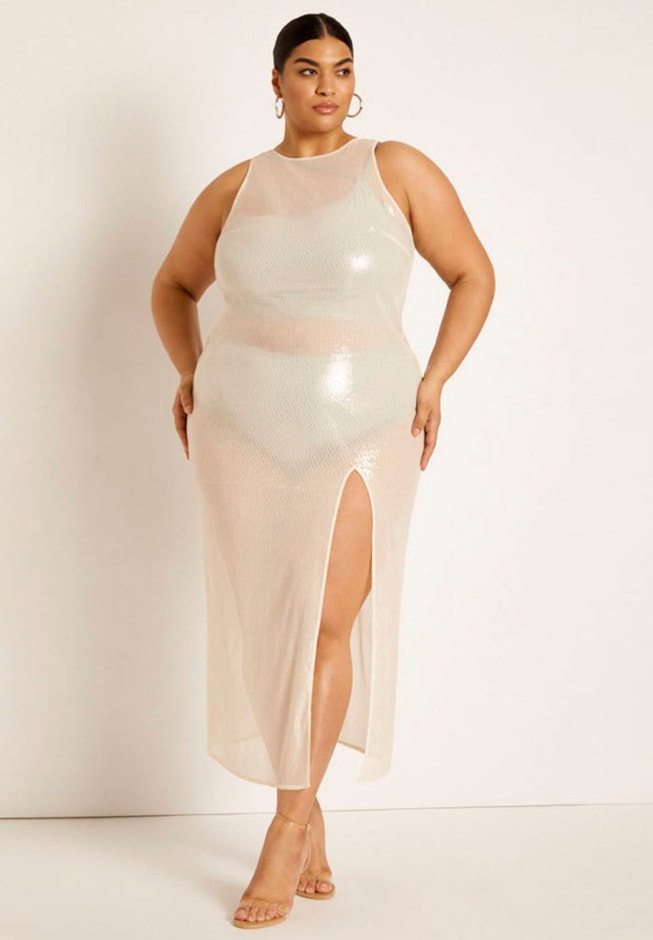 Gabi Fresh Swim x ELOQUII Sheer Sequin Coverup Maxi Dress with Slit image number 1