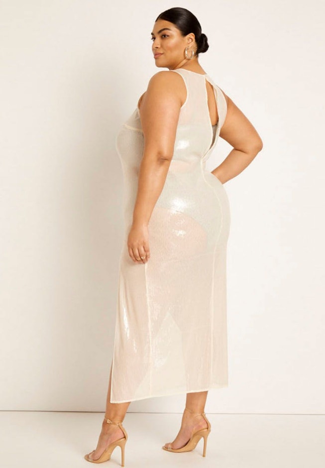 Gabi Fresh Swim x ELOQUII Sheer Sequin Coverup Maxi Dress with Slit image number 3