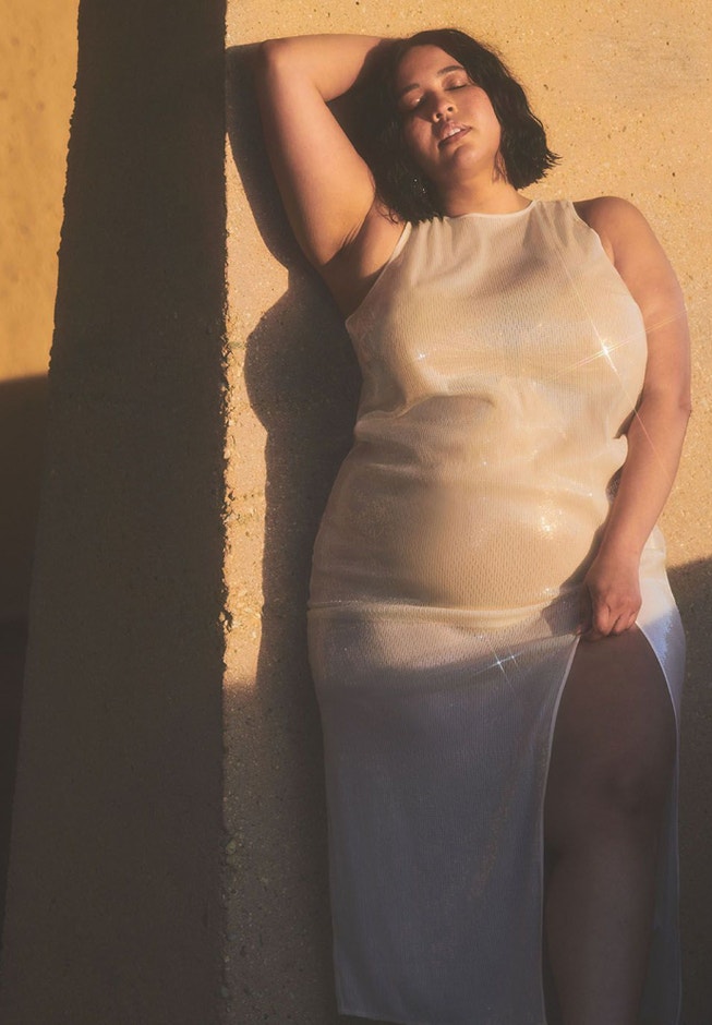 Gabi Fresh Swim x ELOQUII Sheer Sequin Coverup Maxi Dress with Slit image number 0