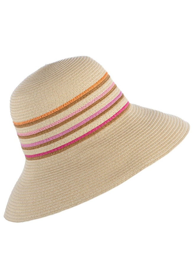 Wide Brim Straw Hat with Striped Band image number 0