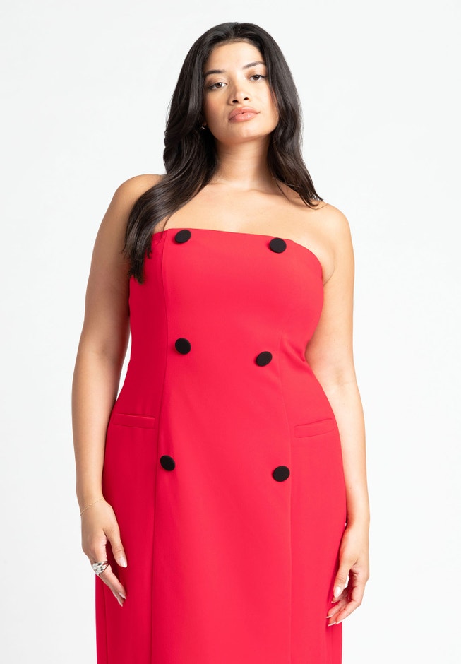 Strapless Double Breasted Midi Dress image number 2