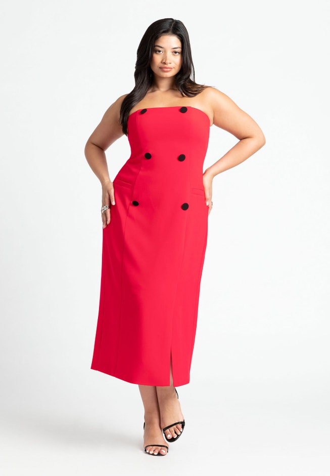 Strapless Double Breasted Midi Dress image number 0