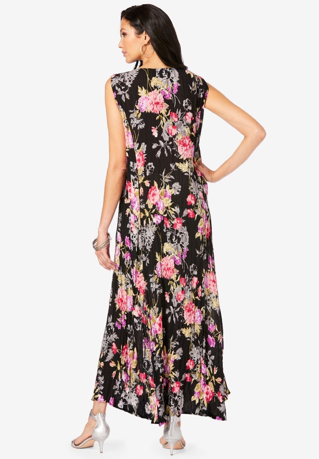 Plus Size Sleveless Hand-Crinkled Button-Front A-Line Maxi – Curvy Breezy Dress image number 1