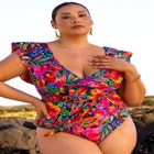 Ruffle Shoulder One Piece Swimsuit With Belt image number null