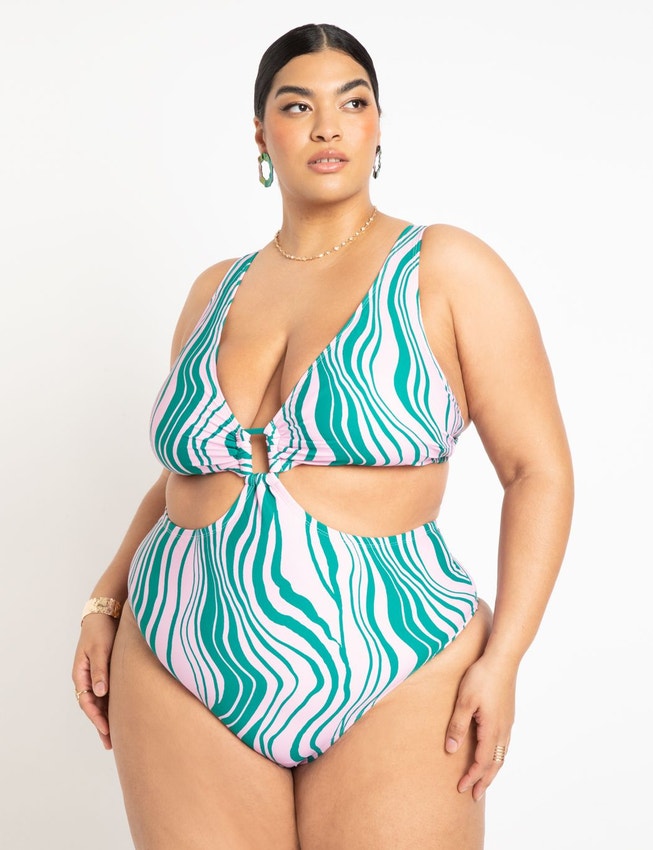 Gabi Fresh Swim x ELOQUII Ring Front Cutout Swimsuit image number 1