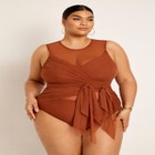 Gabi Fresh Swim x ELOQUII Wrap Detail Mesh Swimsuit image number null