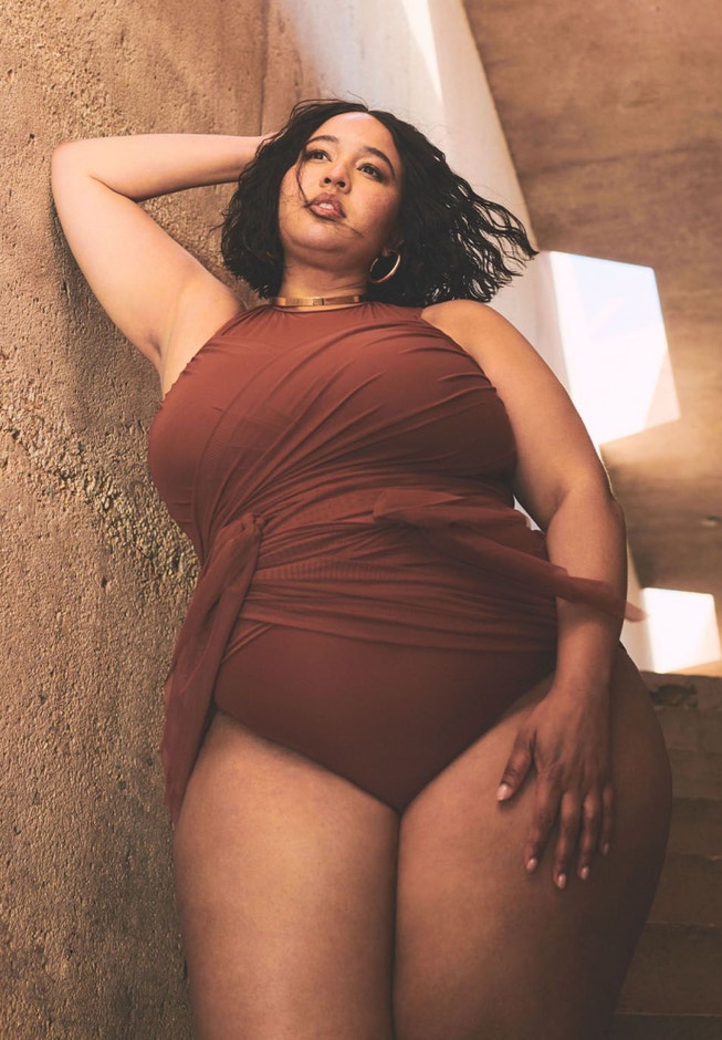 Gabi Fresh Swim x ELOQUII Wrap Detail Mesh Swimsuit image number 0