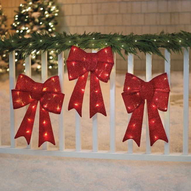 Pre-Lit Tinsel Bows, Set of 3 image number null