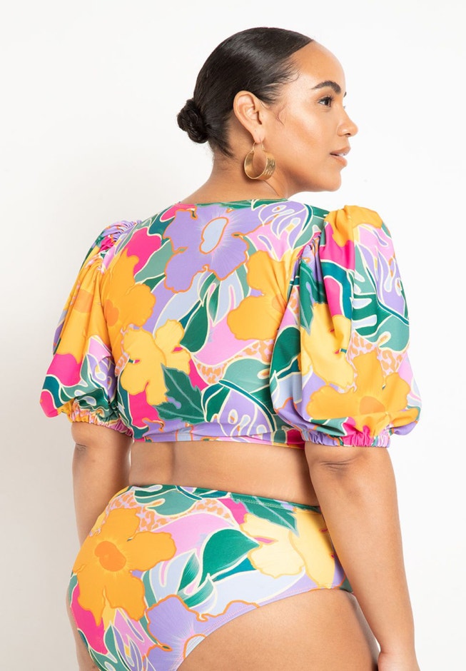 Puff Sleeve Tie Front Bikini Top image number 2