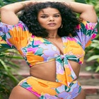 Puff Sleeve Tie Front Bikini Top image number null