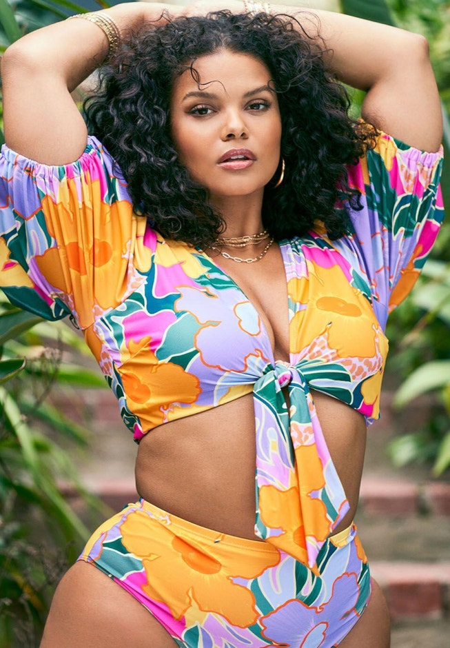 Puff Sleeve Tie Front Bikini Top image number 0