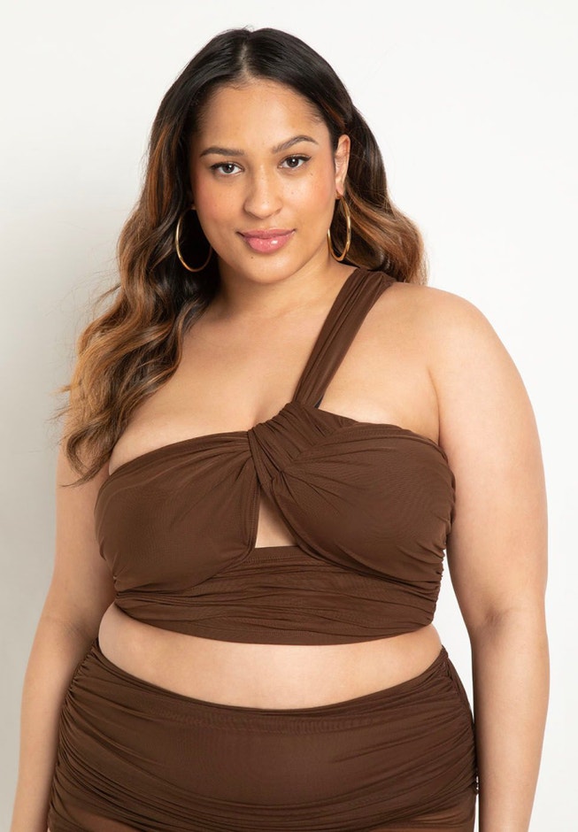 One Shoulder Ruched Tankini Top image number 1