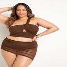 One Shoulder Ruched Tankini Top image number null