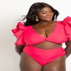 Twist Front Ruffle Shoulder Bikini Top image number null