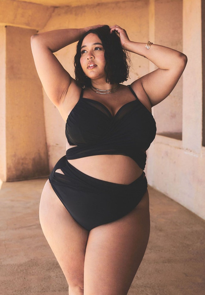 Gabi Fresh Swim x ELOQUII Wrap Detail Mesh High Waisted Bikini Bottom image number null