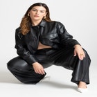 Cropped Faux Leather Jacket image number null