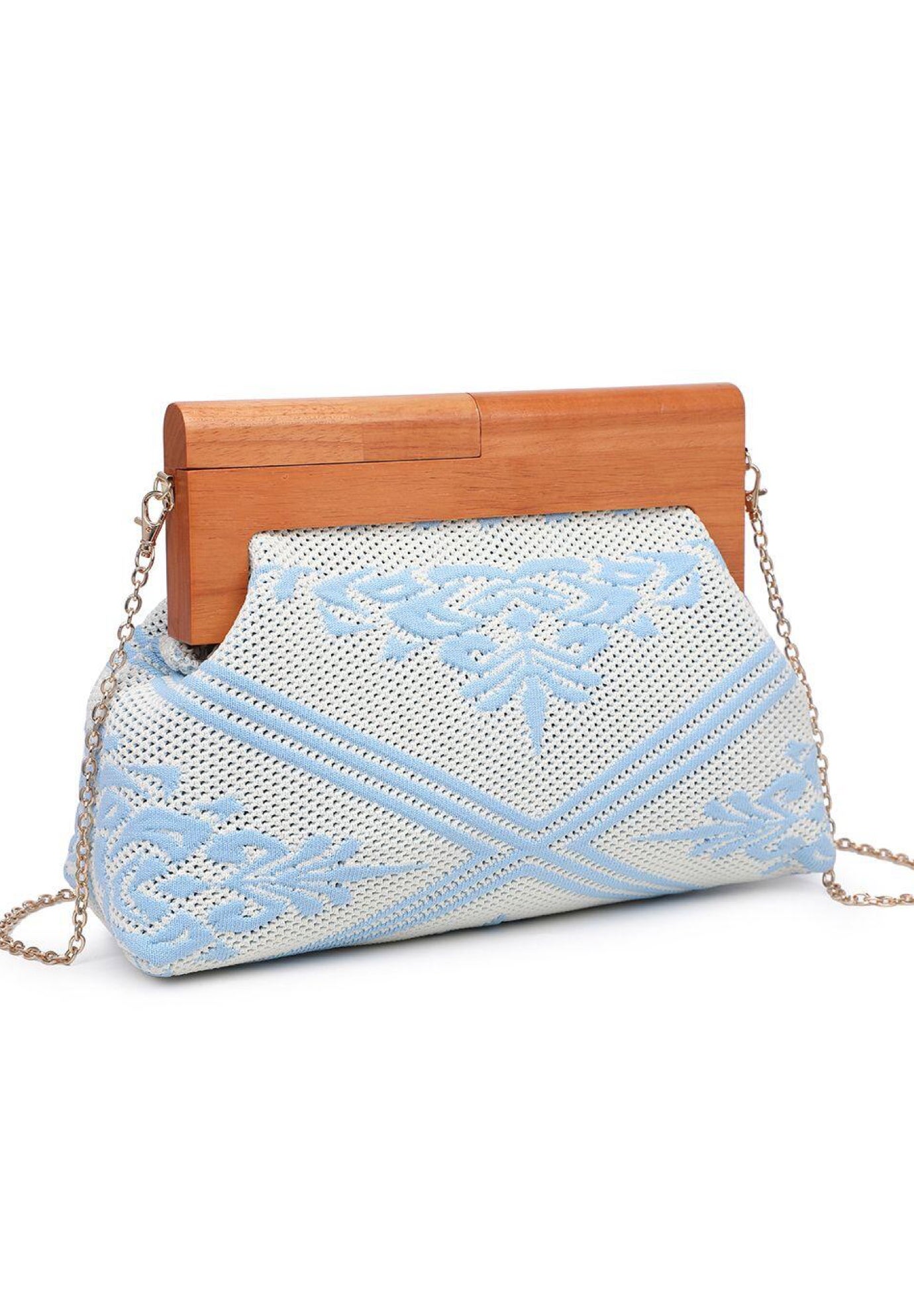 Embroidered Wood Frame Clutch - Extended Length image number 1