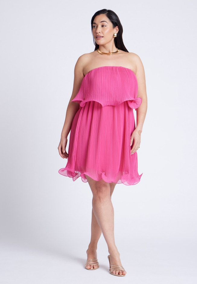 ELOQUII Women's Plus Size Ruffle Hem Mini Dress - Very Berry ELOQUII Women's Plus Size Ruffle Hem Mini Dress - Very Berry