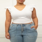 ELOQUII Elements Knit Flutter Sleeve Tie Back Crop Top image number null