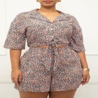 ELOQUII Elements Tie Waist Camp Shirt image number null