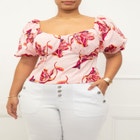 ELOQUII Elements Puff Sleeve Smocked Top image number null